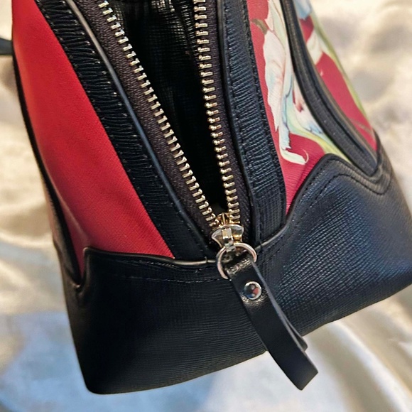 SATCHEL, LEATHER, DUSTY PINK WHITE & BLACK MULTICOLOUR FLORAL, TOP ZIP CLOSURE, - Picture 14 of 15